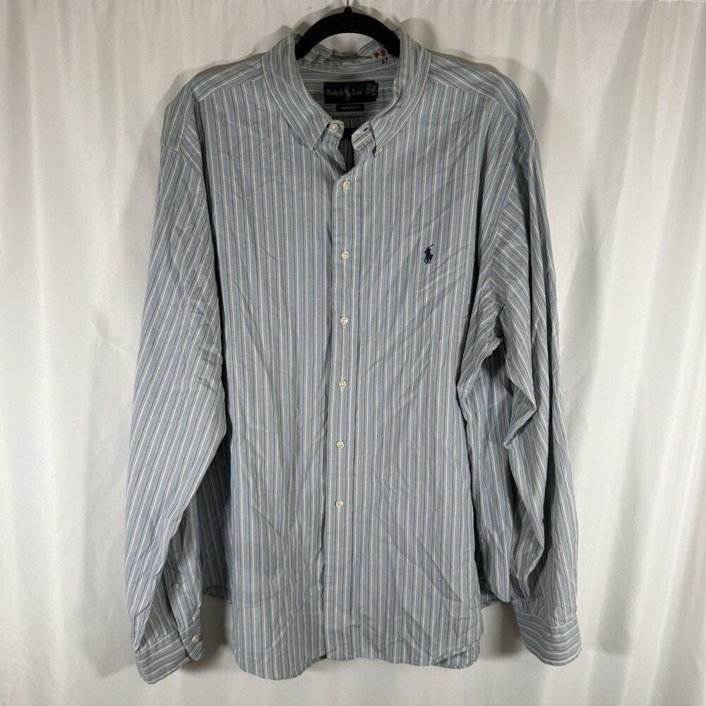 Ralph Lauren Bleecker Shirt men's XXL Blue Striped Long Sleeve Button Up Classic
